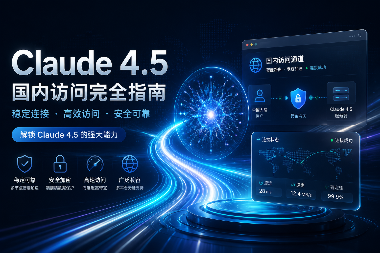 Claude 4.5 国内访问指南封面图,展示中文访问通道和安全网关
